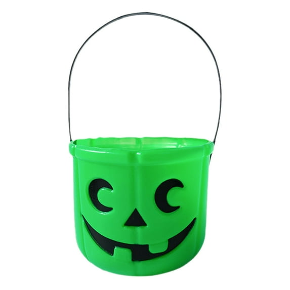 1PCS Halloween Trick or Treat Pumpkin Bucket, Jack O Lantern Candy Basket and Buckets for Trick or Treating, Halloween Pails with Handle for Man and Woman Party Favors Supplies Props(Green)