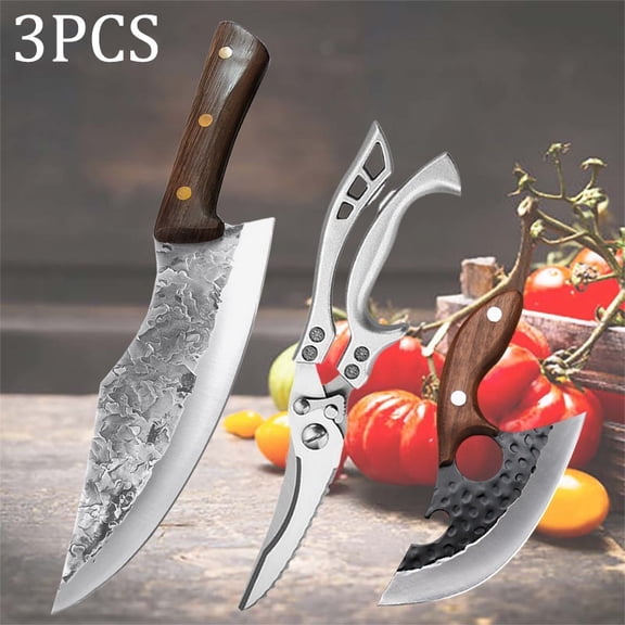 3PCS Handmade Chef Knife Stainless Steel Set of Kitchen Knives Sharp Sashimi Knife Beef Knife Multipurpose Knife Camping Knife Professional Knife Sets for Kitchen Cutting Knife Unique Kitche