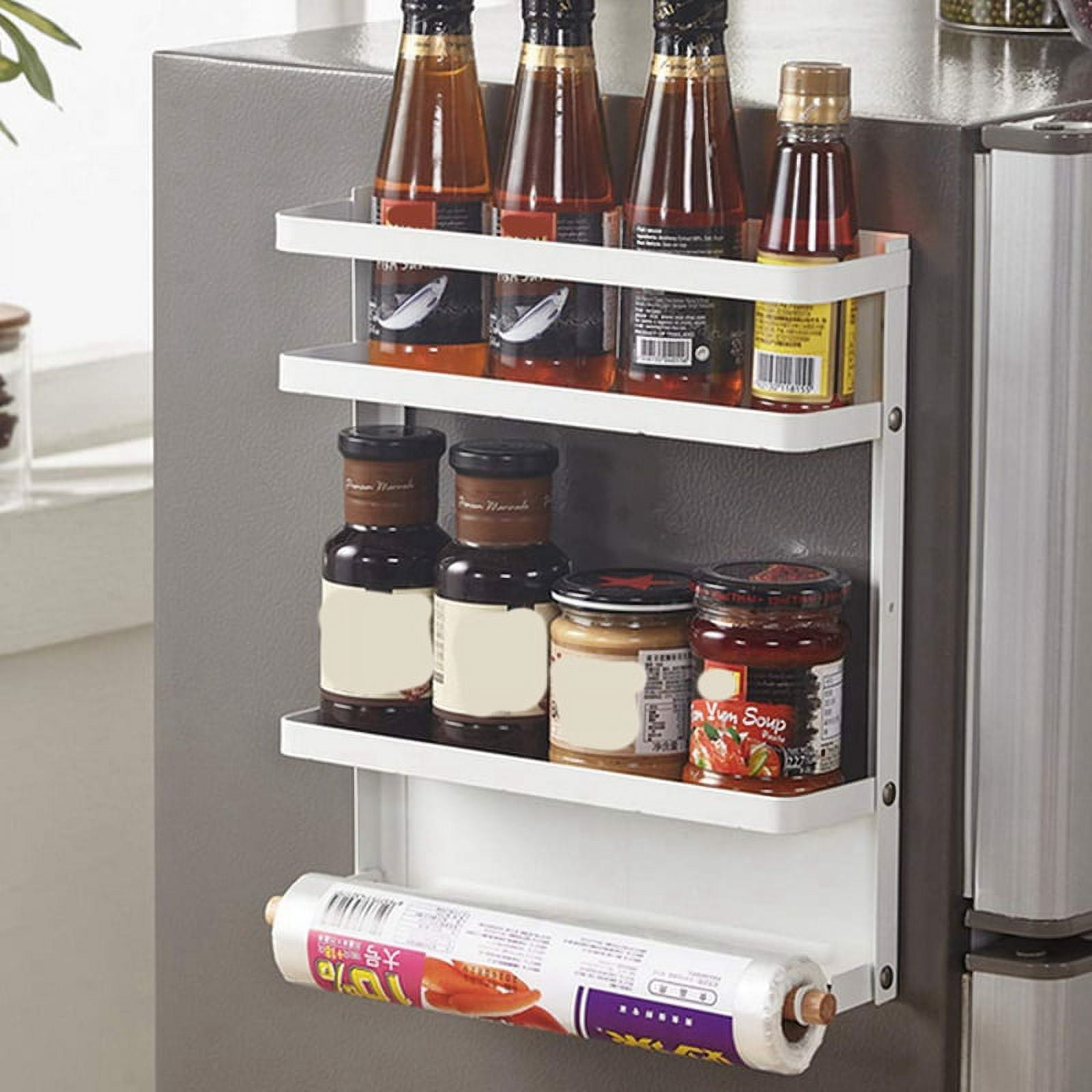 1PCS Hanging Fridge Shelf Spice Rack Wall Refrigerator (Black)