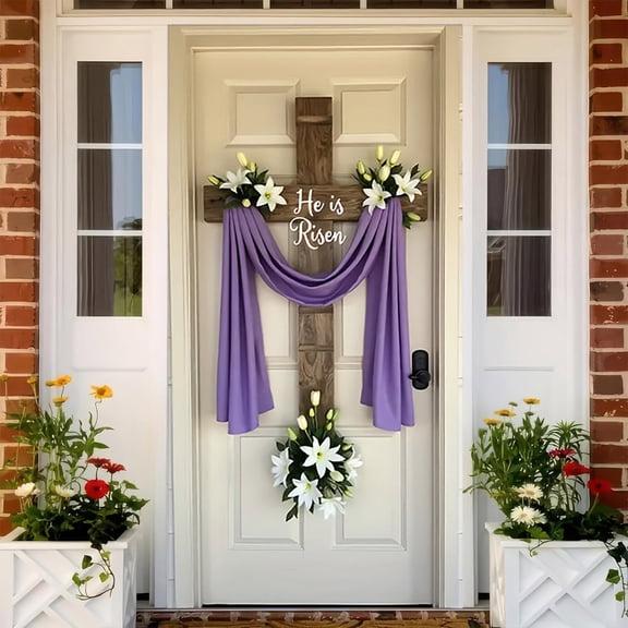 1PCS Happy Easter DoorCover BunnyEggs Flower DoorBanner Decoration Welcome Spring Front Door Sign Banner Easter Theme Welcome Hanging Decor Banner for Spring Summer Home Party Decoration Supplies