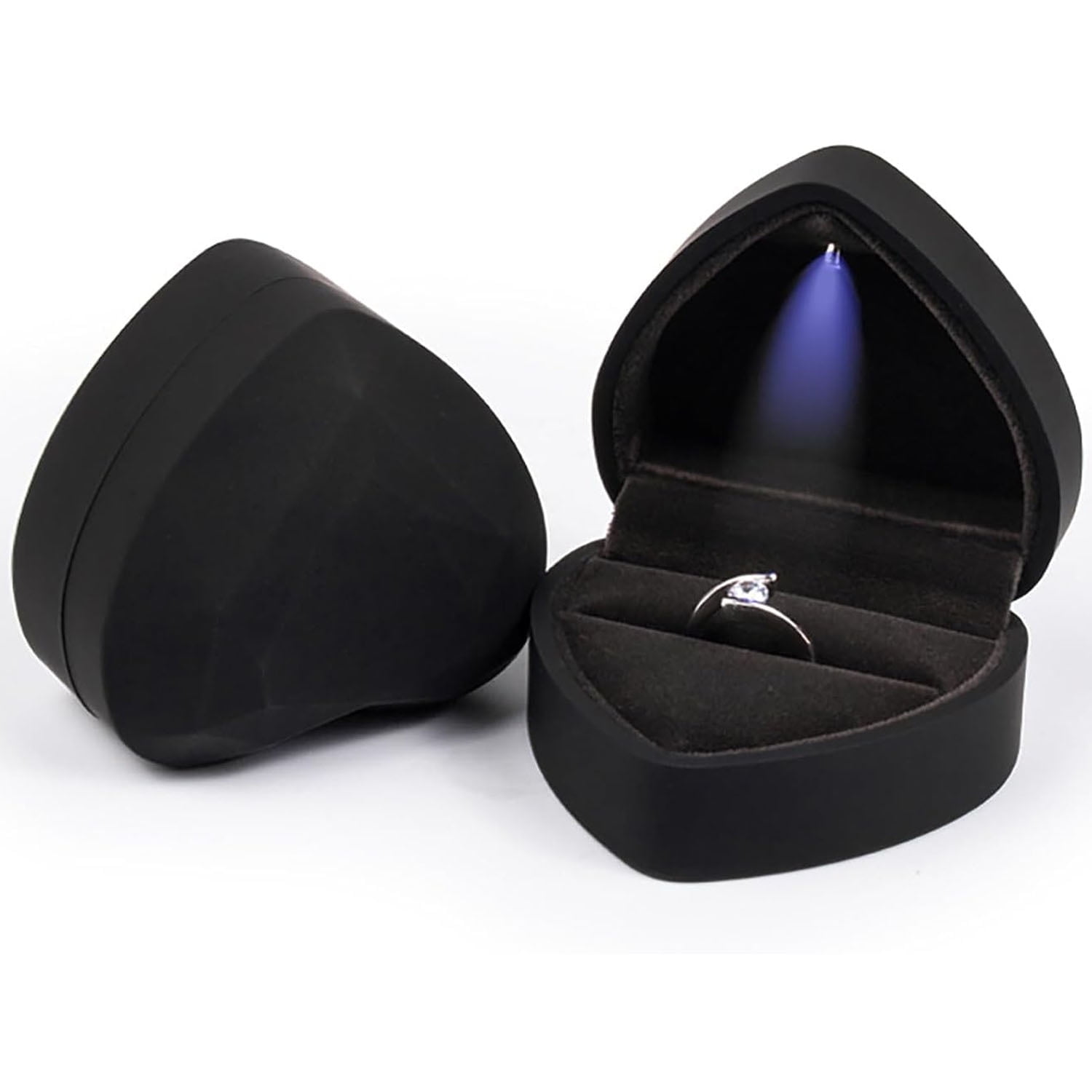 1PCS Heart Shaped Ring Gift Box with LED Light, Velvet Earrings Jewelry Case with Light, Jewellery Display Box for Wedding, Engagement, Proposal, Birthday and Anniversary