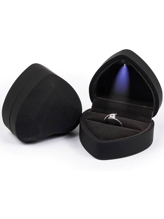 1PCS Heart Shaped Ring Gift Box with LED Light, Velvet Earrings Jewelry Case with Light, Jewellery Display Box for Wedding, Engagement, Proposal, Birthday and Anniversary
