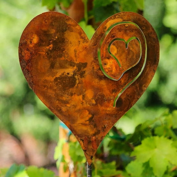 1PCS Heart in the Garden Rusted Made of 14Ga Metal Stake