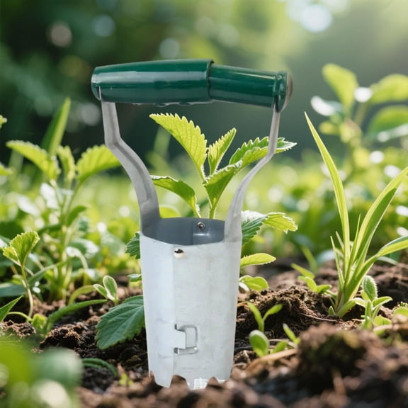 1PCS Heavy Duty Plant Transplanter Tool, 9.06"x3.35"x0.98" Metal Seedling Bulb Planter with Depth Control, Dark Green Handheld Flower Vegetable Transplanting Digger w