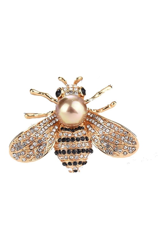 1PCS Honey Bee Brooches Crystal Insect Themed Bee Brooch Animal Fashion Shell Pearl Brooch Pin Gold