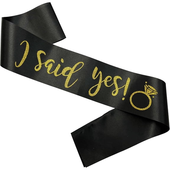1PCS I Said Yes Sash, Black Satin Sash with Gold Glitter Lettering & Ring for Bachelorette, Engagement Party, Bridal Shower, Wedding Decorations