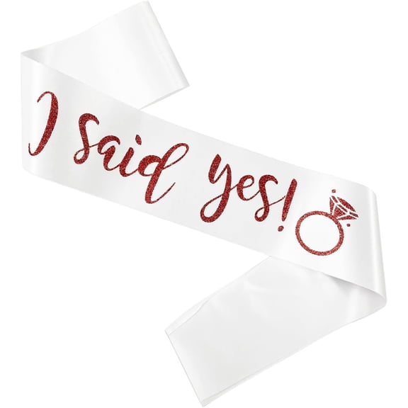 1PCS I Said Yes Sash, White Satin Sash with Red Glitter Lettering & Ring for Bachelorette, Engagement Party, Bridal Shower, Wedding Decorations