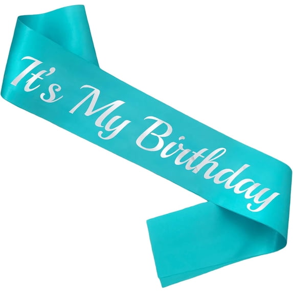 1PCS It's My Birthday Sash, Teal Satin Sash with Silver Foil Lettering ...