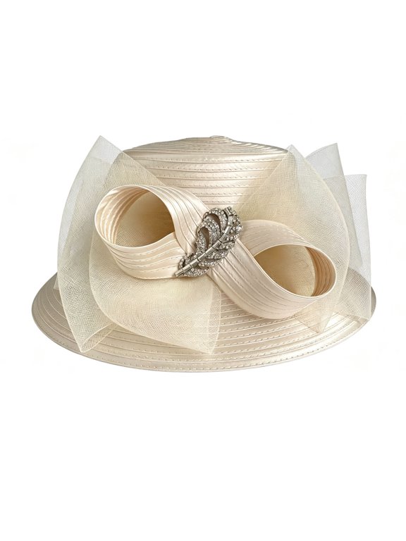 1PCS JINXI Headwear Mesh Rose Feather Wide Brim Hat for Wedding