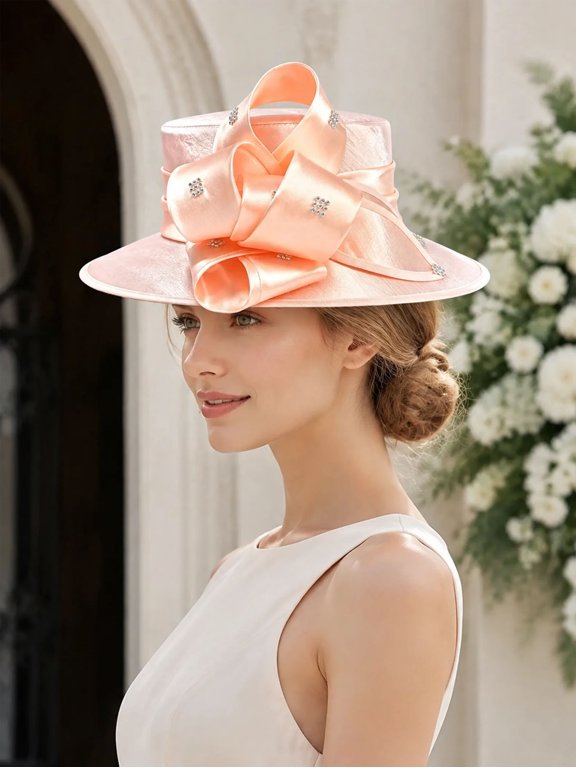 1PCS JINXI Headwear Oversized Satin Bow Wide Brim Hat for Gala