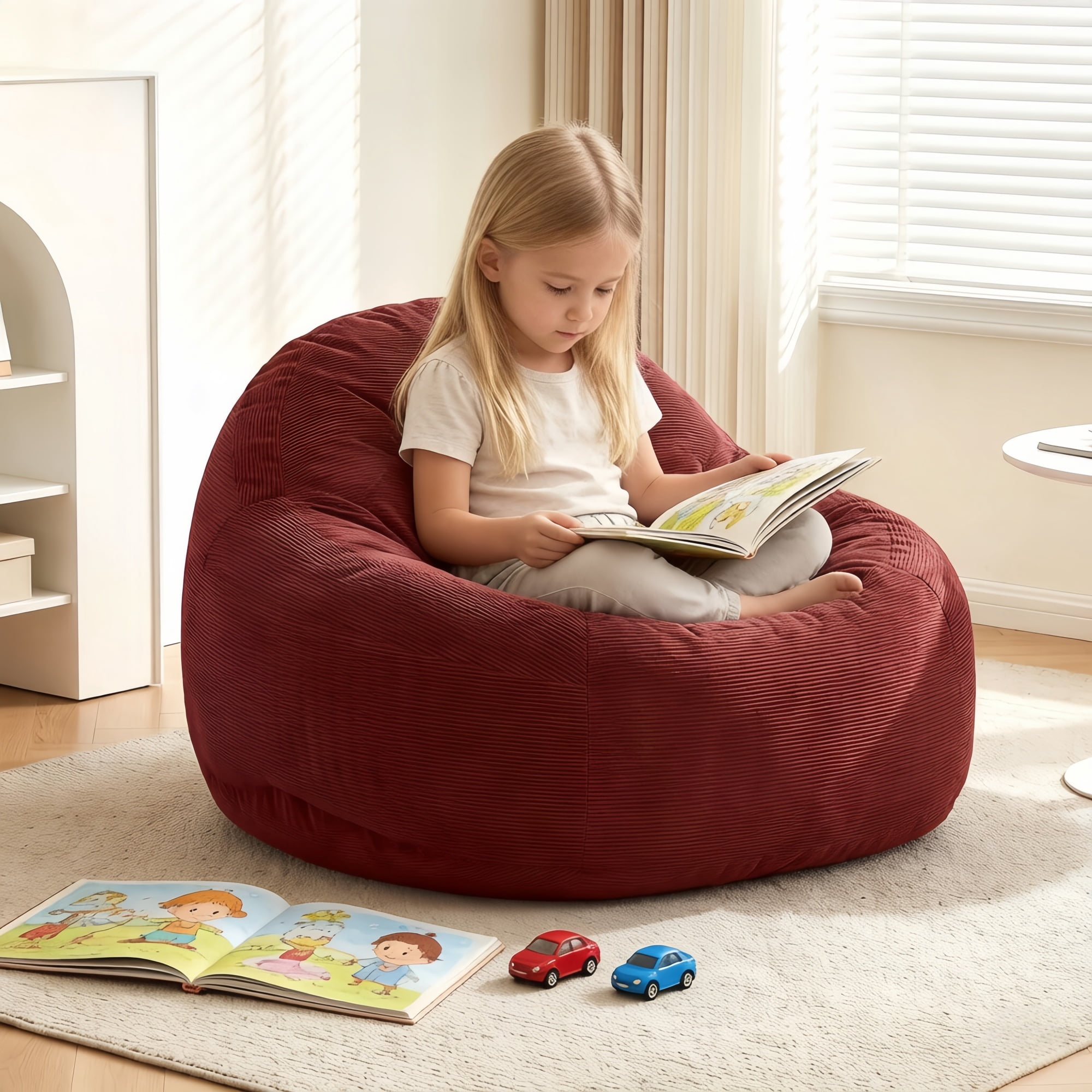 1PCS Kids Bean Bag Chair with Foam Filler, Corduroy Upholstered Bean Bag Sofa, No-Assembly Lazy Reading Chair
