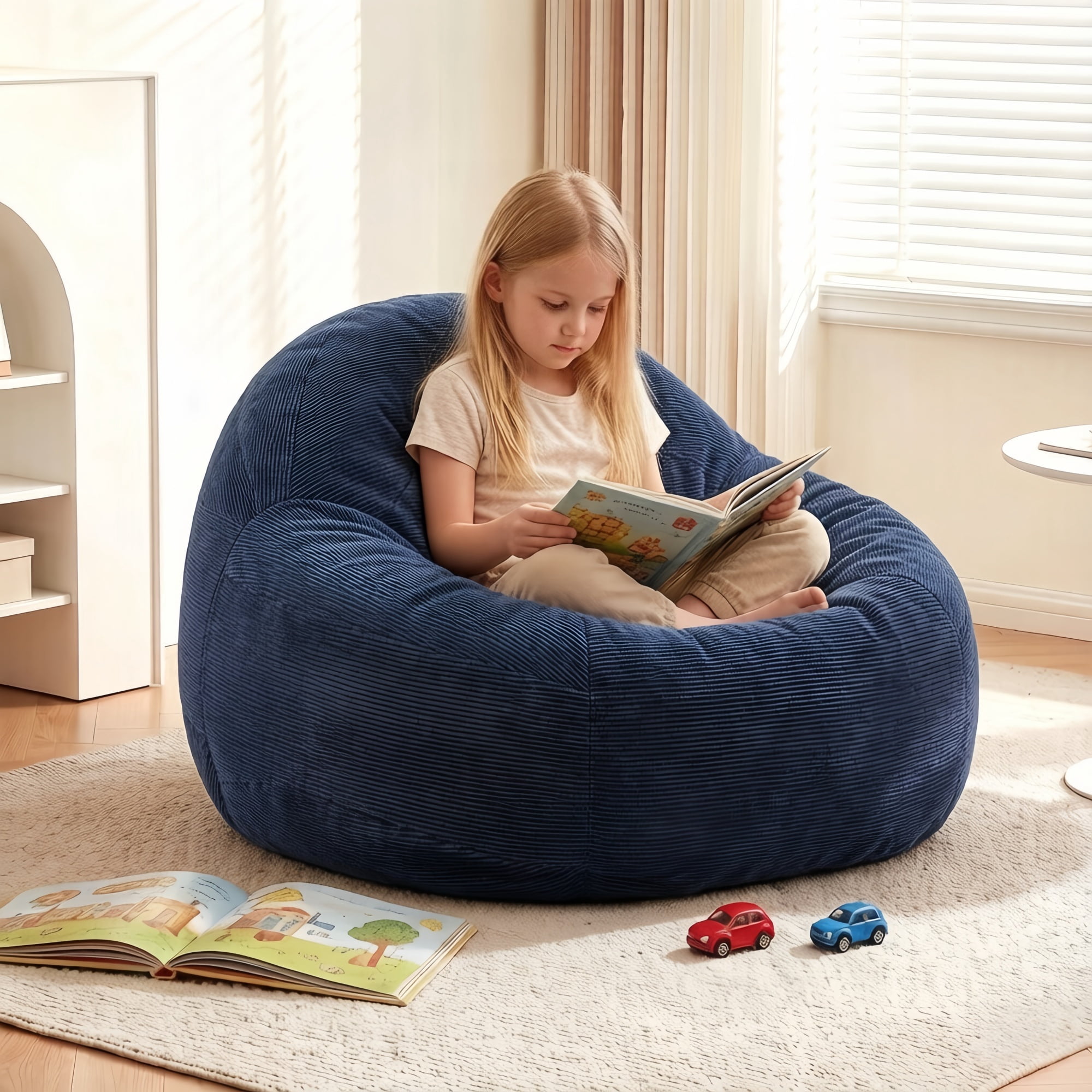 1PCS Kids Bean Bag Chair with Foam Filler, Corduroy Upholstered Bean Bag Sofa, No-Assembly Lazy Reading Chair