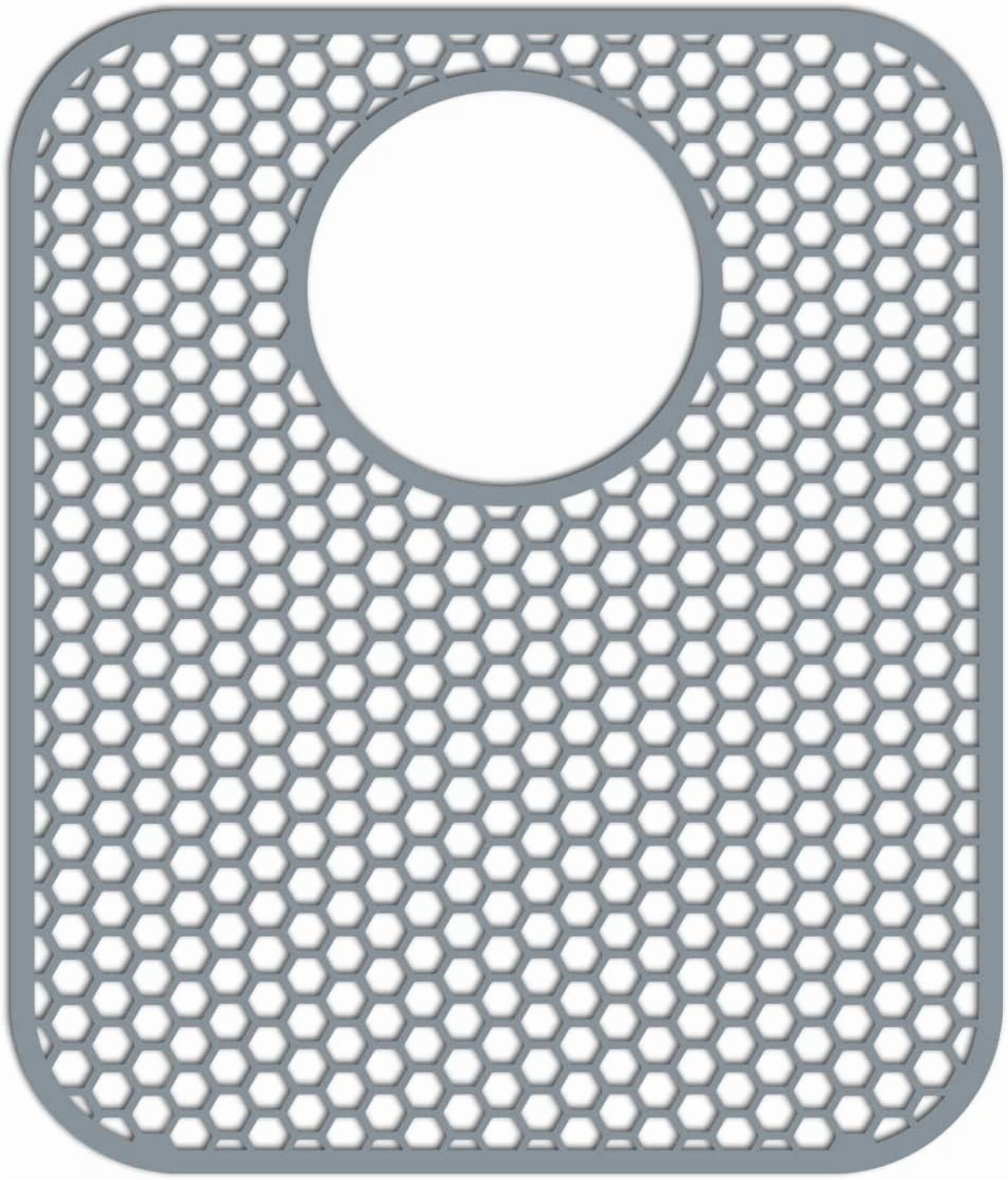 1PCS Kitchen Sink Mat, Anti Slip Silicone Drain Sink Protectors, Dishes Drying Mat Filter Mesh Grid Non-Slip Foldable for Bottom of Farmhouse Stainless Steel Porcelain Sink(Grey,Side Hole)