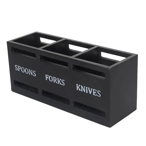 1PCS Kitchen Utensils Holder for Counter, Wooden Utensil Organizer for Storage Cooking and Silverware, Cooking Utensil Storage Box for Countertop,Wood Organizer with 3 Compartments