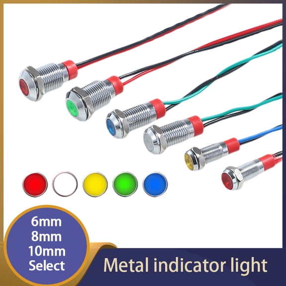 1PCS LED Metal Indicator Light Signal Lamp Pilot Wires Switch 6/12/24/36/110/220V Wire Connect Red Yellow Blue Green White