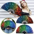 thumbnail image 1 of 1PCS Large Folding Rave Fan - Chinese/Japanese Style Handheld Fan with Nylon Cloth - for Dance Performances, Weddings & Festivals (DJ Lighting Effects), 1 of 6