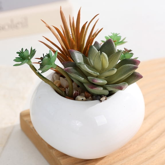 1PCS Mini Artificial Succulent Plants, Fake Succulent Arrangements in White Ceramic Pots, Faux Potted Greenery for Home, Office & Desk Decor