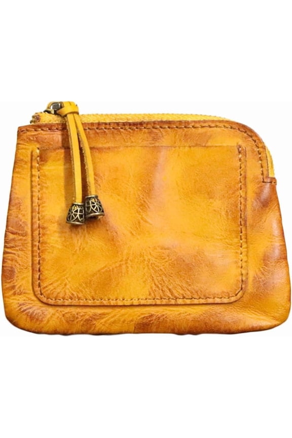 1PCS Mini Coin Purse for Women Zipper Leather Coin Purse Leather Change Purse Coin Purse for Coins and Various Cards Leather Coin Pouch (Yellow)