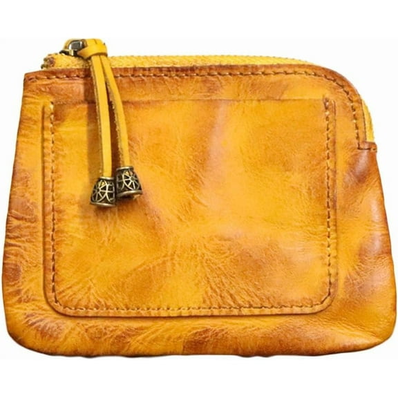 1PCS Mini Coin Purse for Women Zipper Leather Coin Purse Leather Change Purse Coin Purse for Coins and Various Cards Leather Coin Pouch (Yellow)