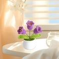 1PCS Mini Crochet Flower Potted Plant,Knitted Me Not Plum