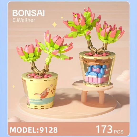 1PCS Mini Flowers Plant Potted Building Blocks,Succulent Plant Building Blocks,Building Blocks Assembling, Creative Flower Build