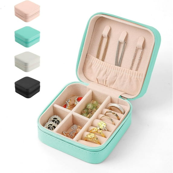 1PCS Mini Travel Jewelry Box, PU Leather Small Jewelry Organizers for Girls Women, Portable Display Storage Case for Rings, Earrings, Necklaces (Blue)