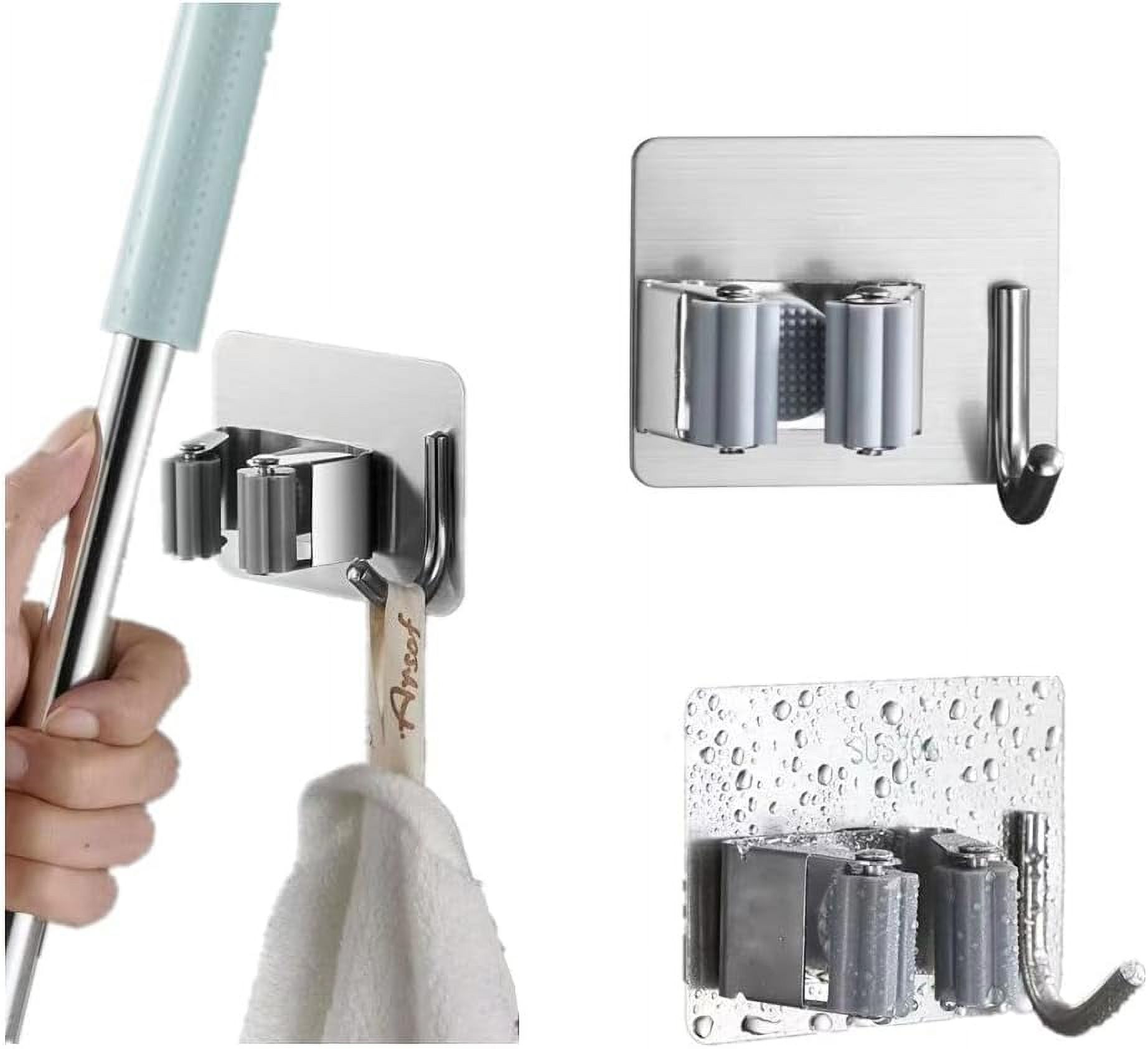 1PCS Mop Broom Holder with Hook, 2in1 Mop Holder, Stainless Steel