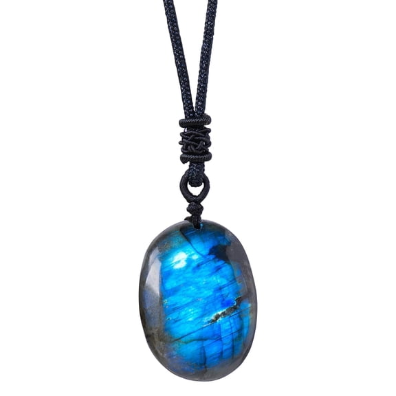 1PCS Natural Labradorite Crystal Heart Shape Pendant Necklace Healing Crystal Moonstone Polished Stone Pendant with Hand-Woven Rope for Unisex