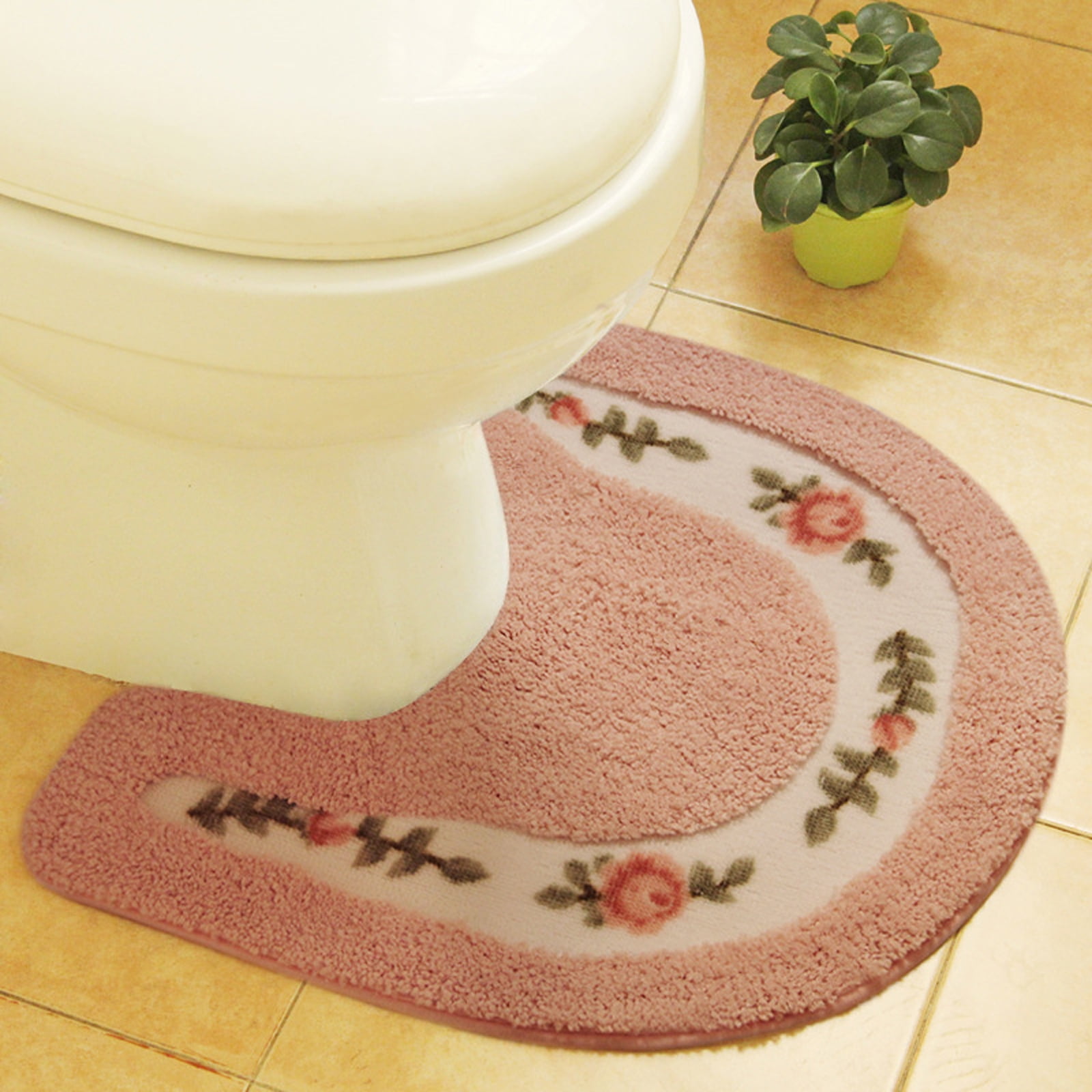1PCS NonSkid Floral Rose Bathroom Contour Rugs Ushape Toilet Rug