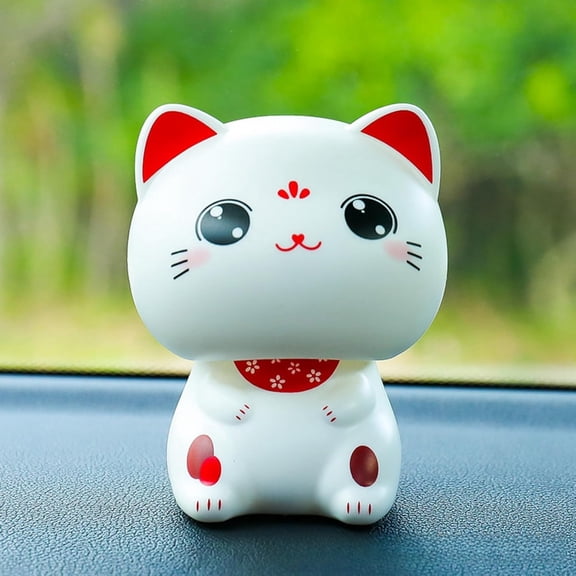 1PCS Ornaments，Induction Plastic Lucky Nodding Cat，Bobble Head Nodding Cat for Nodding Restaurants Home Office Car Dashboard Decoration with Large Eyes Car Dashboard Solar Light