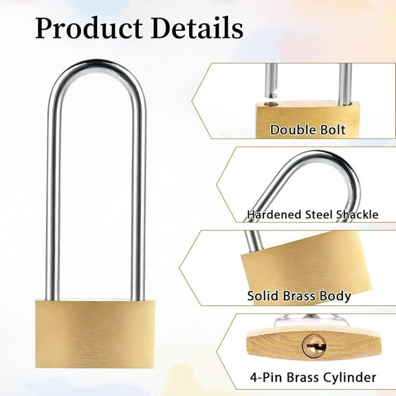 1PCS Outdoor Padlock Weatherproof, Long Padlock, Solid Brass Padlock Waterproof Rustproof Long Locks with Key for Outdoor Fence Sheds Storage Unit School Toolbox Garage Gym Locker