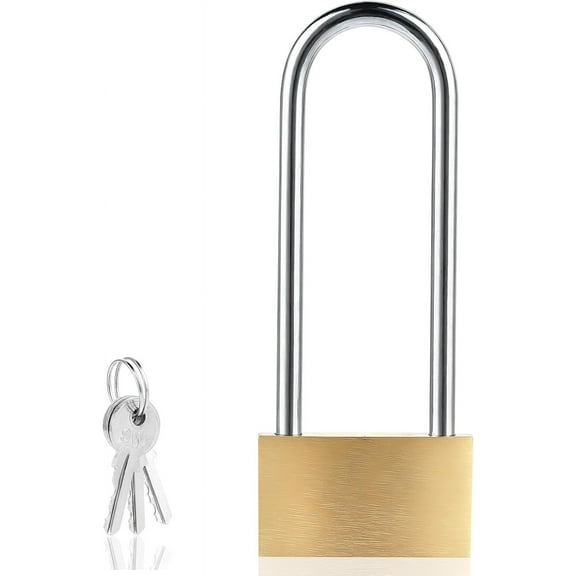 1PCS Outdoor Padlock Weatherproof, Long Padlock, Solid Brass Padlock Waterproof Rustproof Long Locks with Key for Outdoor Fence Sheds Storage Unit School Toolbox Garage Gym Locker