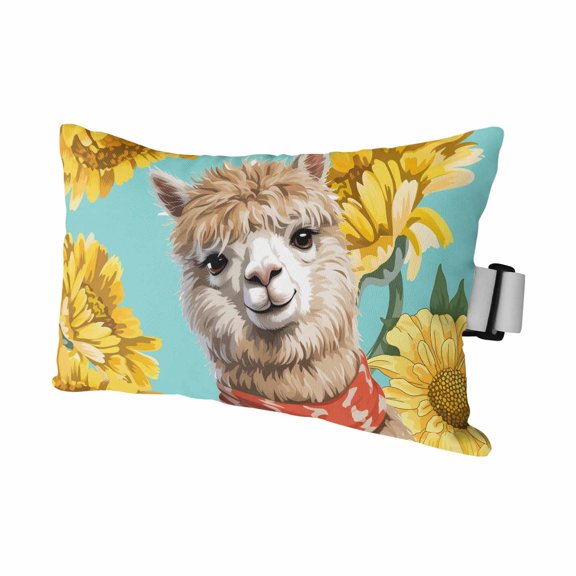 1PCS Outdoor Pillow for Chaise Lounge Chair Farm Watercolor Sunflower Alpaca Waterproof Headrest Cushion with Insert Animal Floral on Teal Adjustable Lumbar Pillow for Beach Patio Poolside,11x16in