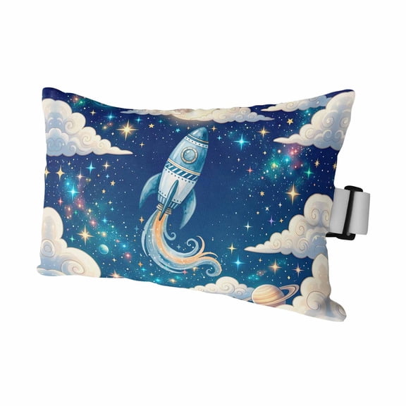 1PCS Outdoor Pillow for Chaise Lounge Chair Galaxy Stars Moon Planets Waterproof Headrest Cushion with Insert Cloud Dream Sky Rocket Adjustable Lumbar Pillow for Beach Patio Poolside Office,11x16in