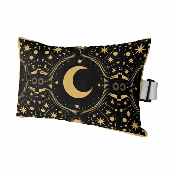 1PCS Outdoor Pillow for Chaise Lounge Chair Gold Yellow Moon Star Waterproof Headrest Cushion with Insert Starry Night Polka Dot on Black Adjustable Lumbar Pillow for Beach Patio Poolside,11x16in