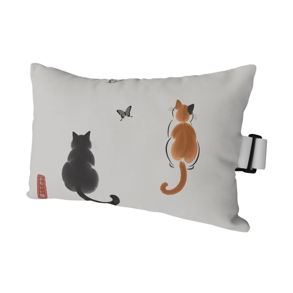 1PCS Outdoor Pillow for Chaise Lounge Chair Japanese Style Cat Waterproof Headrest Cushion with Insert Cute Kitty Butterfly Adjustable Lumbar Pillow for Beach Patio Poolside Office,11x16in