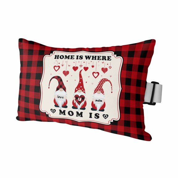 1PCS Outdoor Pillow for Chaise Lounge Chair Love Gnome Mother's Day Red Buffalo Plaid Waterproof Headrest Cushion with Insert Romantic Heart Black Grid Lumbar Pillow for Beach Patio Poolside Office