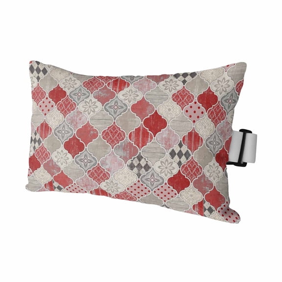 1PCS Outdoor Pillow for Chaise Lounge Chair Modern Moroccan Shield Pattern Waterproof Headrest Cushion with Insert Red Geometric Art Adjustable Lumbar Pillow for Beach Patio Poolside Office,11x16in