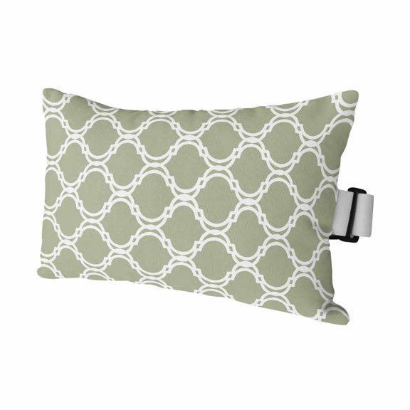 1PCS Outdoor Pillow for Chaise Lounge Chair Moroccan Green Geometric Waterproof Headrest Cushion with Insert Abstract Watercolor Stripe Adjustable Lumbar Pillow for Beach Patio Poolside,11x16in
