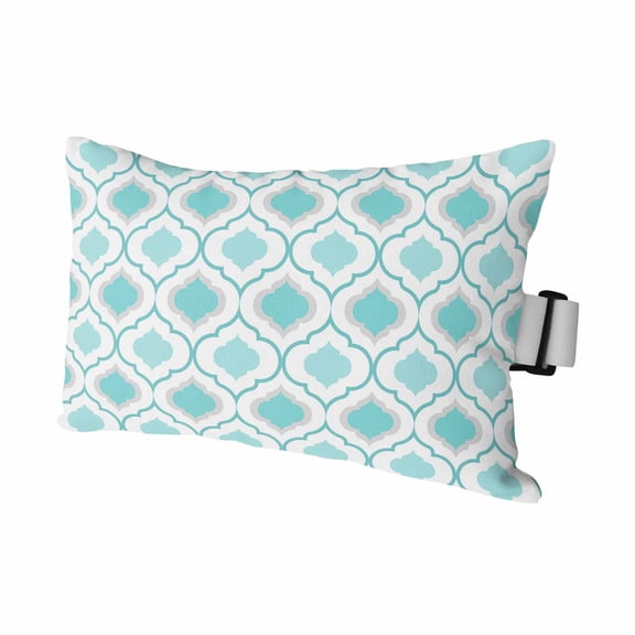 1PCS Outdoor Pillow for Chaise Lounge Chair Moroccan Pattern Waterproof Headrest Cushion with Insert Cyan Geometric Plaid Adjustable Lumbar Pillow for Beach Patio Poolside Office,11x16in