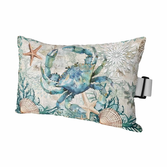 1PCS Outdoor Pillow for Chaise Lounge Chair Ocean Crab Starfish Shell Coral Waterproof Headrest Cushion with Insert Marine Life Retro Back Adjustable Lumbar Pillow for Beach Patio Poolside,11x16in