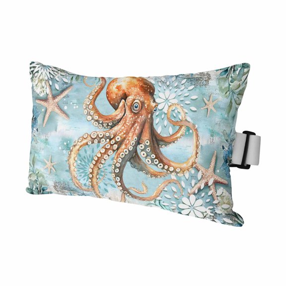 1PCS Outdoor Pillow for Chaise Lounge Chair Ocean Octopus Monster Starfish Waterproof Headrest Cushion with Insert Blue Underwater World Seaweed Adjustable Lumbar Pillow for Beach Patio,11x16in