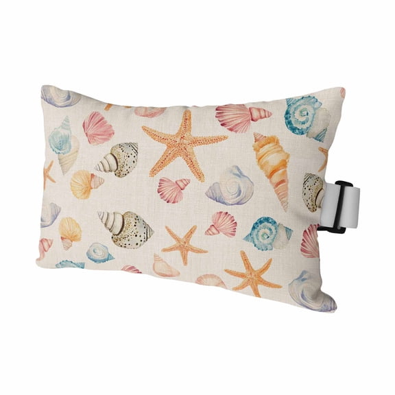1PCS Outdoor Pillow for Chaise Lounge Chair Ocean Starfish Shell Conch Waterproof Headrest Cushion with Insert Summer Nautical Retro Linen Adjustable Lumbar Pillow for Beach Patio Poolside Office