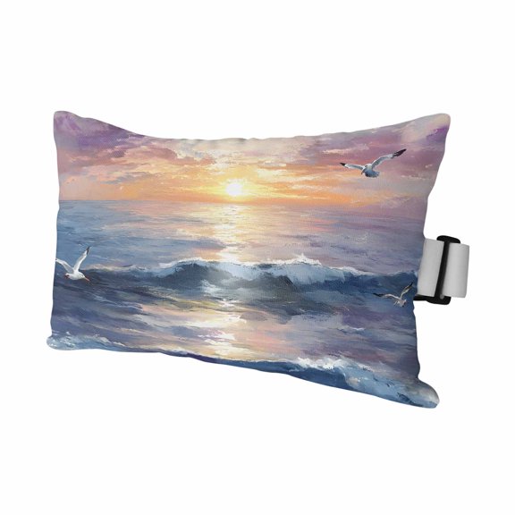 1PCS Outdoor Pillow for Chaise Lounge Chair Ocean Sunset Scene Oil Painting Waterproof Headrest Cushion with Insert Marine Beach Seagull Adjustable Lumbar Pillow for Beach Patio Poolside Office