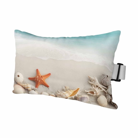 1PCS Outdoor Pillow for Chaise Lounge Chair Oceans Beach Sea Shell Starfish Waterproof Headrest Cushion with Insert Summer Marine Theme Adjustable Lumbar Pillow for Beach Patio Poolside Office