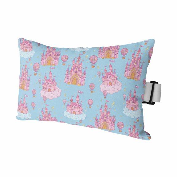 1PCS Outdoor Pillow for Chaise Lounge Chair Pink Dream Castle Cloud Balloons on Blue Waterproof Headrest Cushion with Insert Children's Day Adjustable Lumbar Pillow for Beach Patio Poolside,11x16in