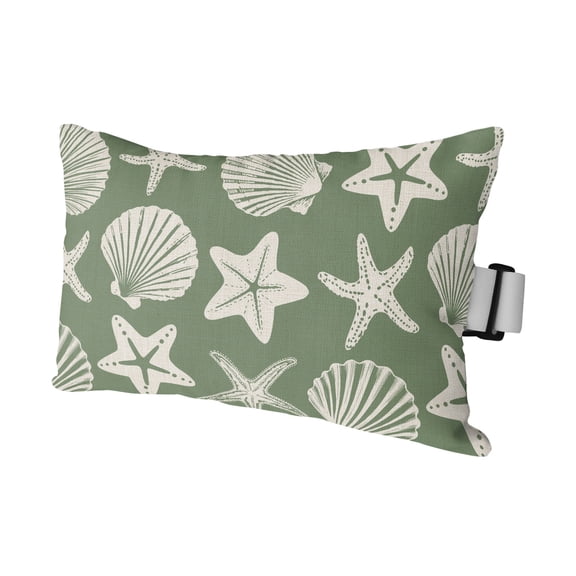 1PCS Outdoor Pillow for Chaise Lounge Chair Sage Green Starfish Ocean Waterproof Headrest Cushion with Insert Abstract Coastal Shell Adjustable Lumbar Pillow for Beach Patio Poolside Office,11x16in