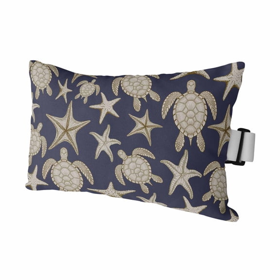 1PCS Outdoor Pillow for Chaise Lounge Chair Sea Turtles Sea Stars Waterproof Headrest Cushion with Insert Marine Life on Deep Blue Adjustable Lumbar Pillow for Beach Patio Poolside Office,11x16in