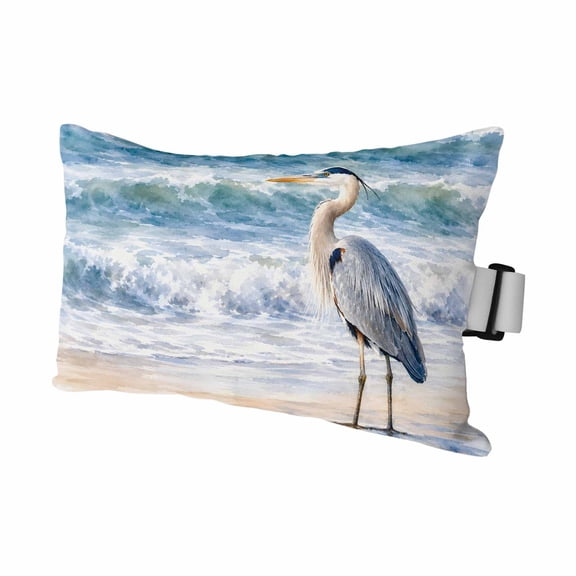 1PCS Outdoor Pillow for Chaise Lounge Chair Summer Beach Coastal Heron Bird Waterproof Headrest Cushion with Insert Watercolor Ocean Theme Adjustable Lumbar Pillow for Beach Patio Poolside Office