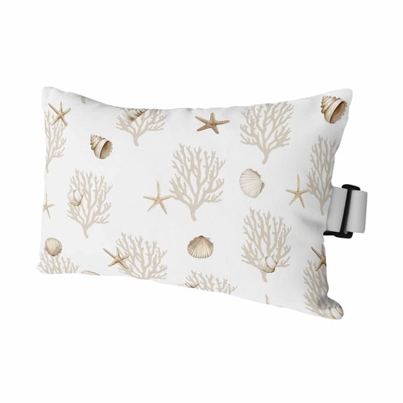 1PCS Outdoor Pillow for Chaise Lounge Chair Summer Ocean Beige Coral Starfish Waterproof Headrest Cushion with Insert Nautical Conch Shell Adjustable Lumbar Pillow for Beach Patio Poolside Office